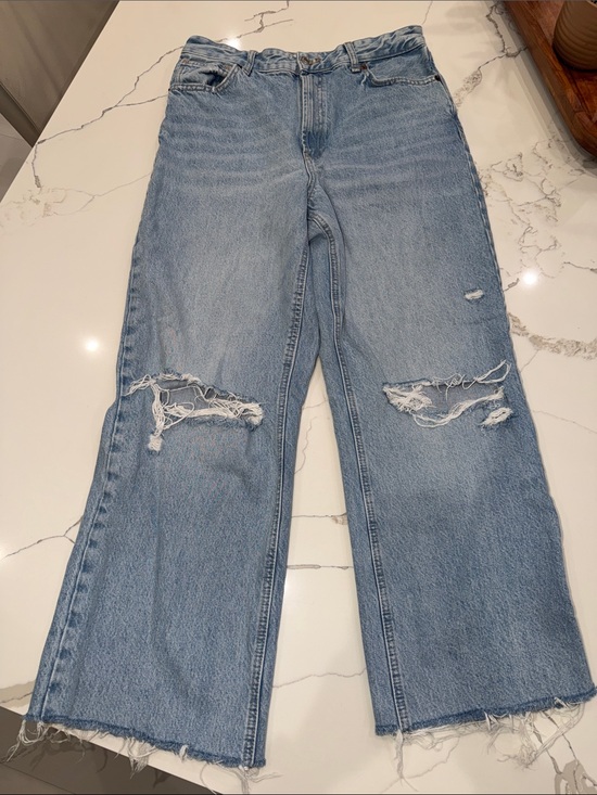 Zara Denim - Zara Light Blue Distressed Wide-Leg Jeans